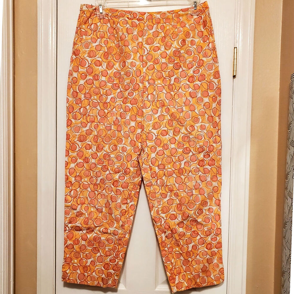 Sz 16P TALBOTS Orange Graphic Pattern Cotton Pedal Pusher Pants